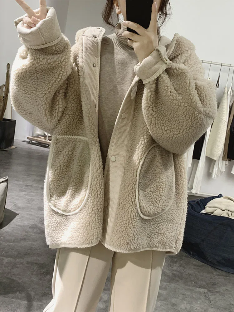 Max LuLu Korean Fashion Reversible Clothing Womens Loose Vintage Fur Winter Hooded Jackets Ladies Luxury Casual Warm Suede Coats