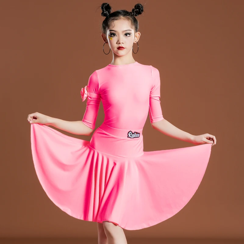 Children's Latin Dance Suit Mid Sleeve Professional Competition Grade Examination Dress for Girls' Performance Dress