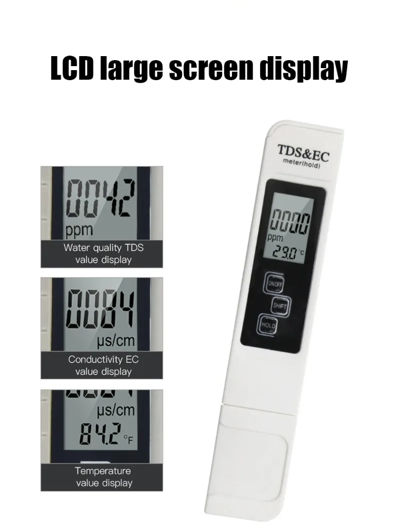 جهاز اختبار جودة المياه الرقمي TDS EC متر المدى 0-9990 متعدد الوظائف نقاء المياه مقياس الحرارة درجة الحرارة جزء في المليون تستر #1