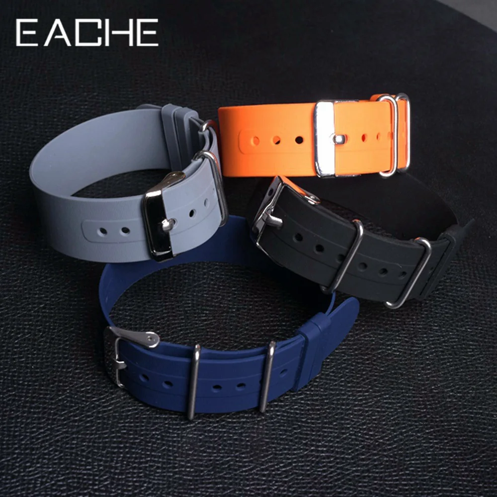 EACHE 18mm 20mm 22mm Rubber One Piece Watch Straps Black Blue Grey Waterproof Silicone Watchband For Women Men