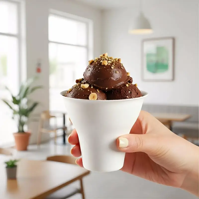 Ice Cream Paper Cup 10Pcs Dessert Yogurt Shaved Ice Chestnut Bowl Eco Material For Snack Bar Parties
