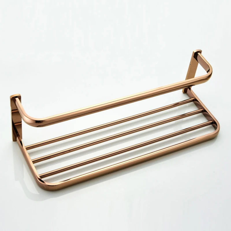 Brass Towel Racks Electroplating Rose Gold Towel Bar Bath Towel Rack Perforated Installation Bathroom Decorative Accessories
