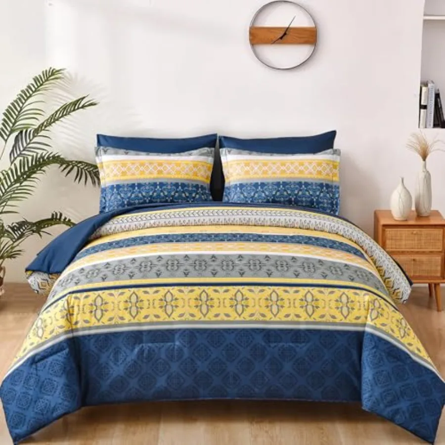 

Boho Comforters Set 7 Pieces and Comforter Sets Bohemian Bed in a Bag Striped Comforter Set Soft Microfiber Paisley Floral Comf
