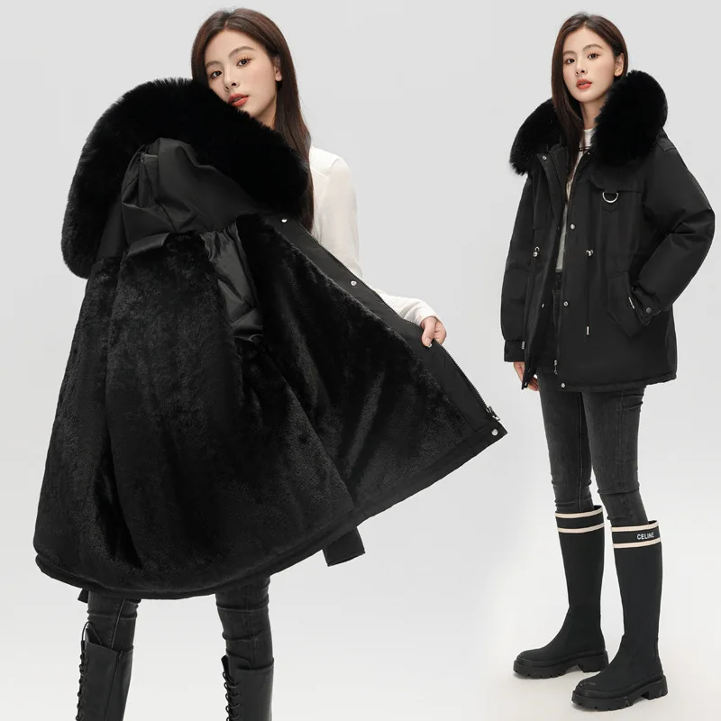 Solid Color Drawstring Velvet Thickened Pie Overcomes Short Coat Women's Winter 2026 New Winter Large Size Down Cotton Jacket