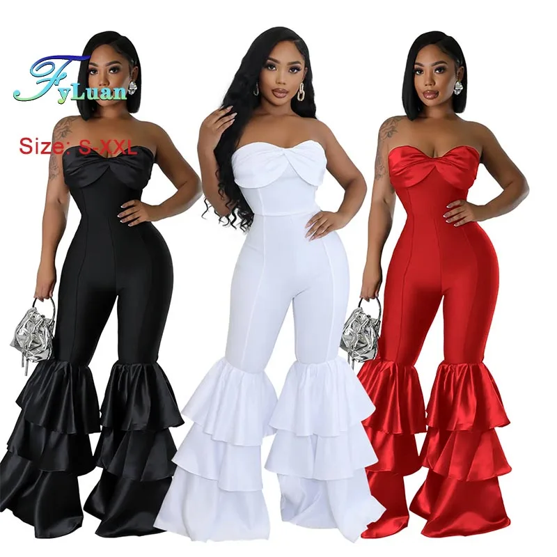 

New Women Jumpsuits Sexy Strapless Solid Color Jump Suit Fashion Slimming jumpsuit Off The Shoulder Sleeveless Banquet One-Piece