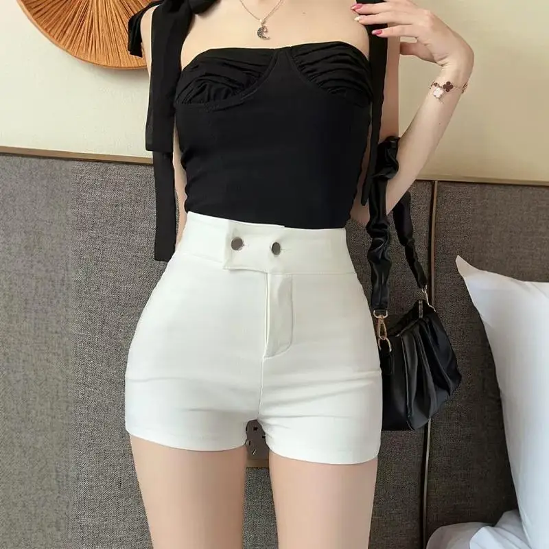 

White High Waist Bodycon Hot Pants Women Summer 2026 Korean Style Elastic Slimming Sexy Three-quarter Length Casual Dance Shorts