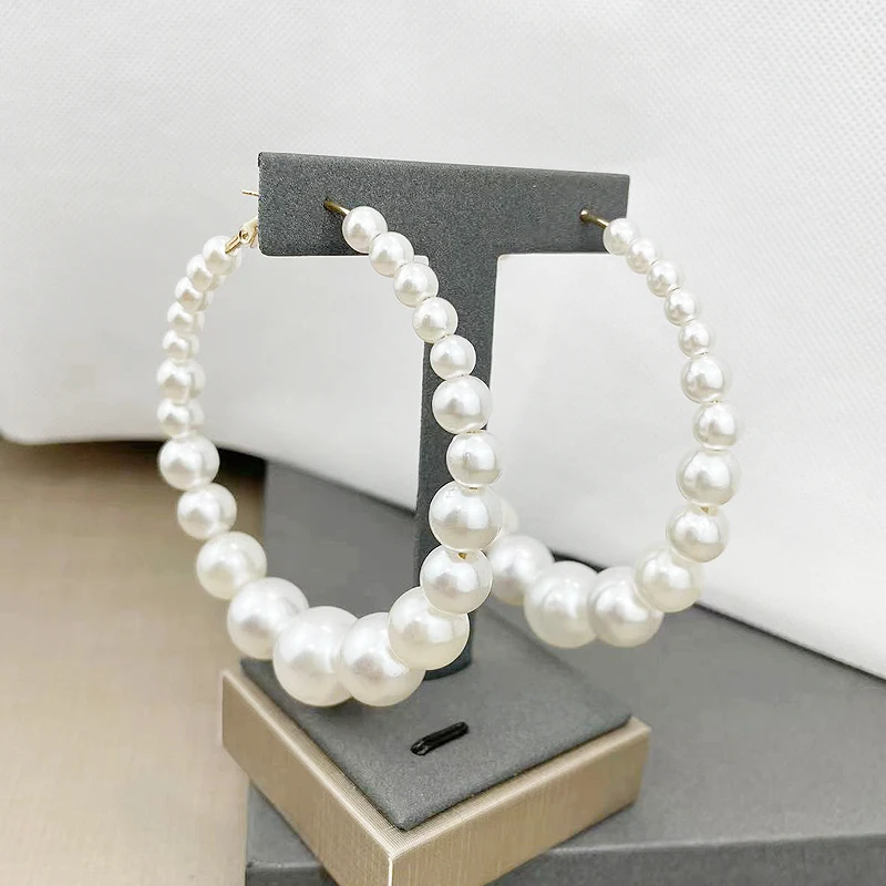 

fnaf 2 Rupee Items Earring Mujer Simple White Pearl Bead Drop Hoops Statement Earrings For Women Geometric Big Circle 70MM