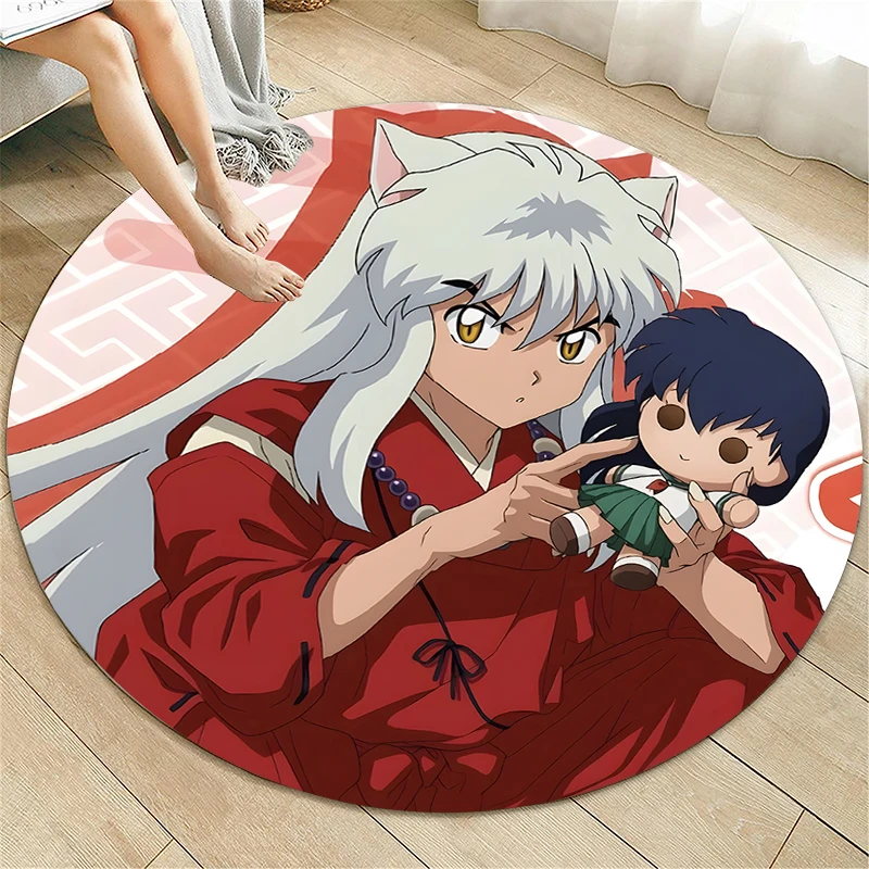 Inuyasha Anime Cartoon Round Carpet for Living Room Rugs Camping Picnic Mats Flannel Anti-Slip Rug  Gifts,Birthday present