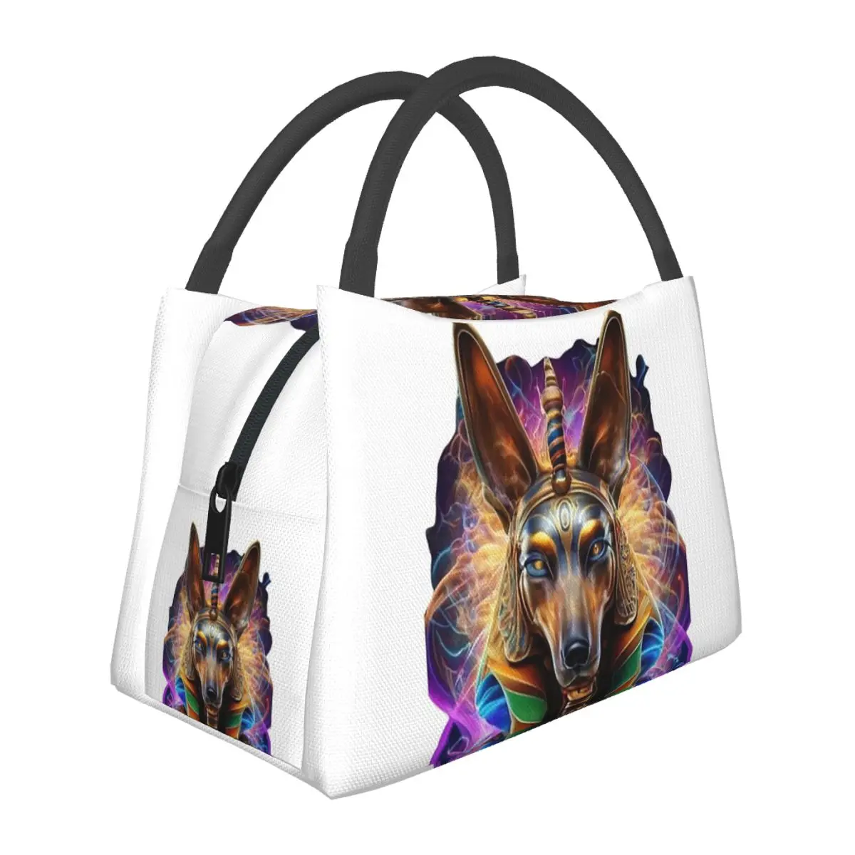 Egyptian God Anubis Art Lunch Bags Insulated Bento Box Waterproof Lunch Tote Picnic Bags Thermal Bag for Woman Student Office