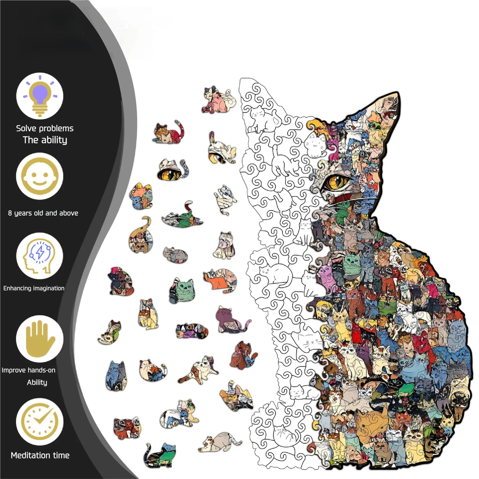 194 pezzi puzzle in legno a forma di gatto puzzle irregolare pezzi gioco compleanno regali di Natale per gli amanti dei gatti salvadanaio decorazioni per la casa