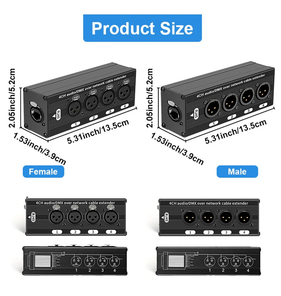 TITAK 4-Kanal 3-Pin XLR oder 6,3-mm-Audio- und DMX-Netzwerkkabel-Extender, XLR-Audio-Netzwerk-Extender Stecker + Buchse – Detail 7