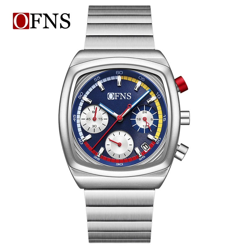 OFNS 1635 New Fashion Men's Quartz Wristwatch Luminous Calendar Waterproof Steel Strap Casual Sport Watches for Man reloj hombre