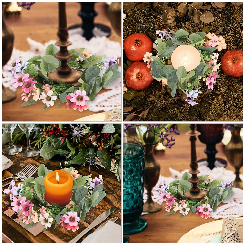 

3pcs Artificial Eucalyptus Small Daisy Wreath For Front Door Decorative Wreath Wedding Home Hanging Ornament Tabletop