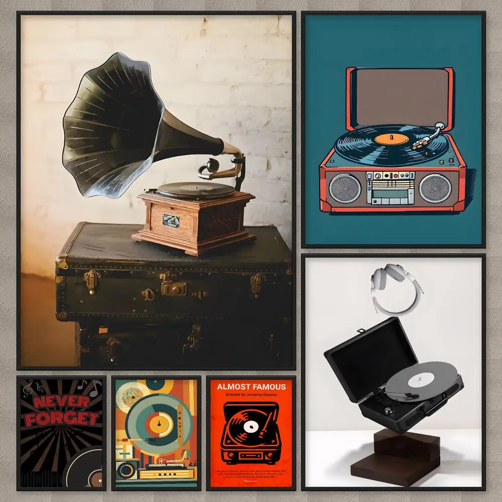 Colorful record player Poster HD Wall Art Home Decor Waterproof Print Bedroom Garage Party Gift