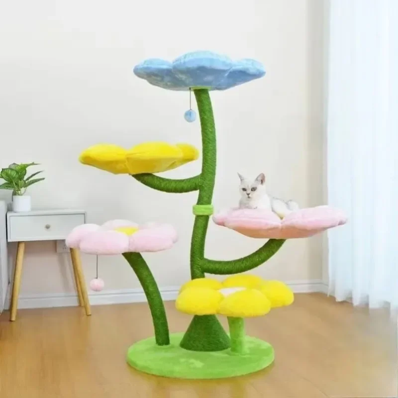 Small wooden cat climbing frame and nest frame sisal pet scratch column, flower pet toys have no floor space