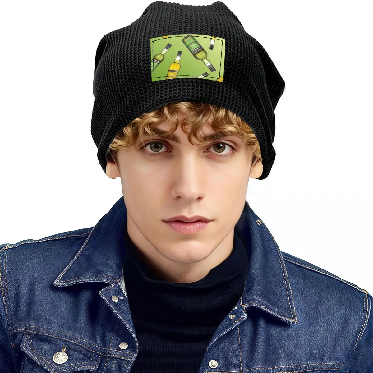 Green Chartreuse Bottle Oil Painting Drink Warm Fleece-Lined Cap Fashion Bonnet Hat Autumn Winter Outdoor Beanies Hats Men Women