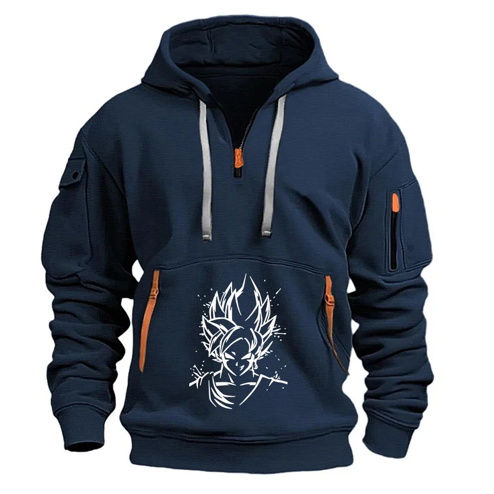 Dragon Ball Goku Half Zip Hoodie Heavyweight Anime Graphic Multi Pocket Streetwear Sweatshirt