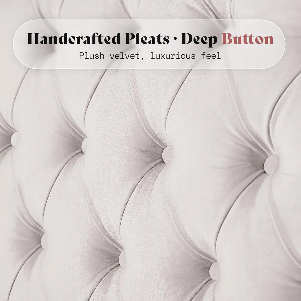 Queen Size Velvet Wingback Bed Frame with 60 High Headboard, Button Tufted Sleigh Style, No Box Spring Needed