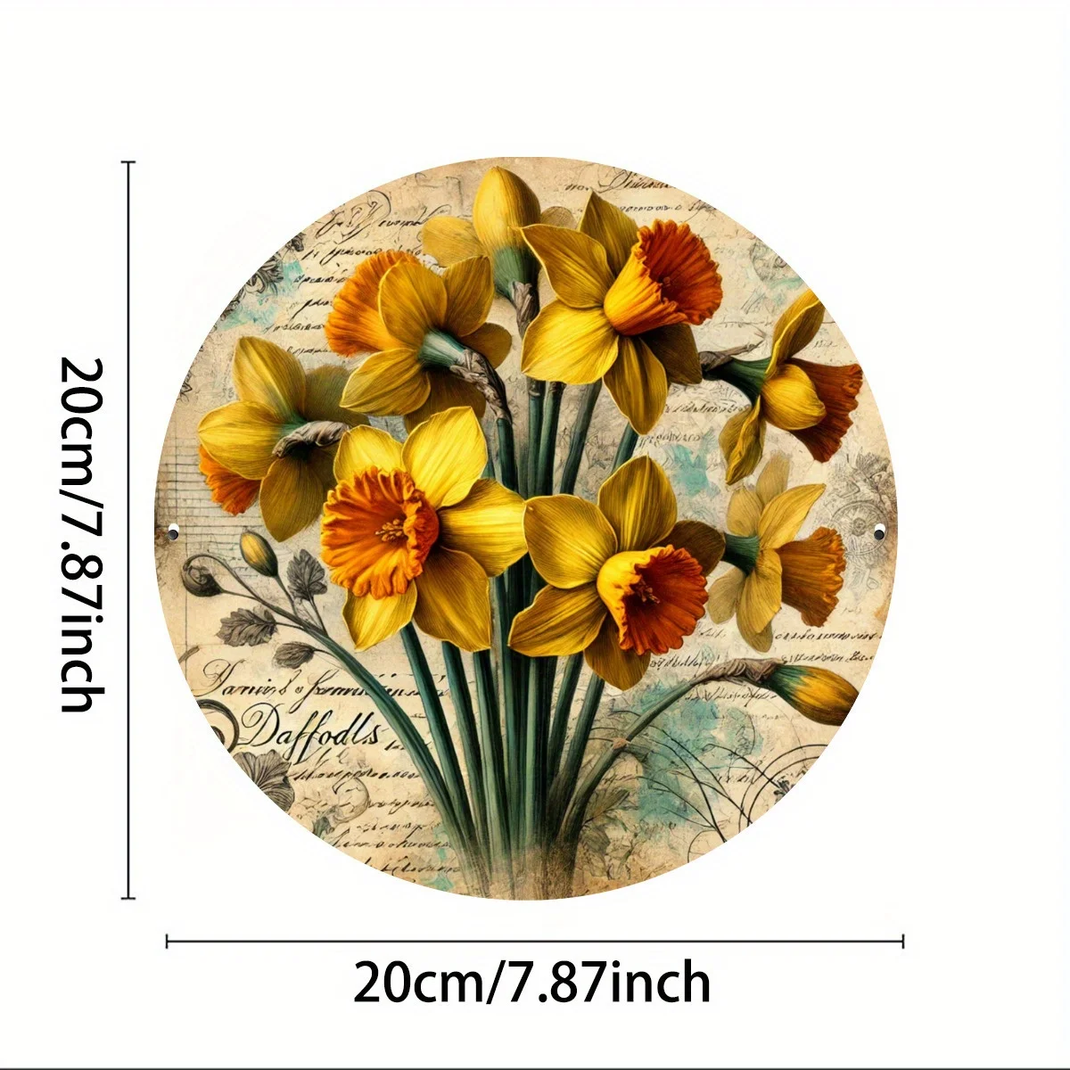 Vintage French Golden Daffodil Design Metal Sign - 20.32x20.32 cm Round Iron Wall Decor for Bar, Cafe, Club, Kitchen