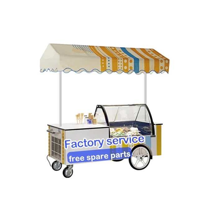 Mexican Mobile Bike Food Cart Outdoor Gelato Ice Cream Push Vending Cart with Display Freezer for Sale