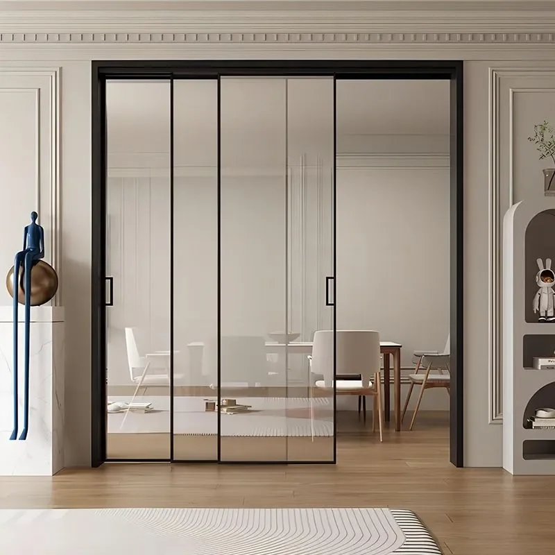 for Extremely Narrow Kitchen Sliding Door Three Linkage System Living Room Balcony Glass Invisible Sliding Door