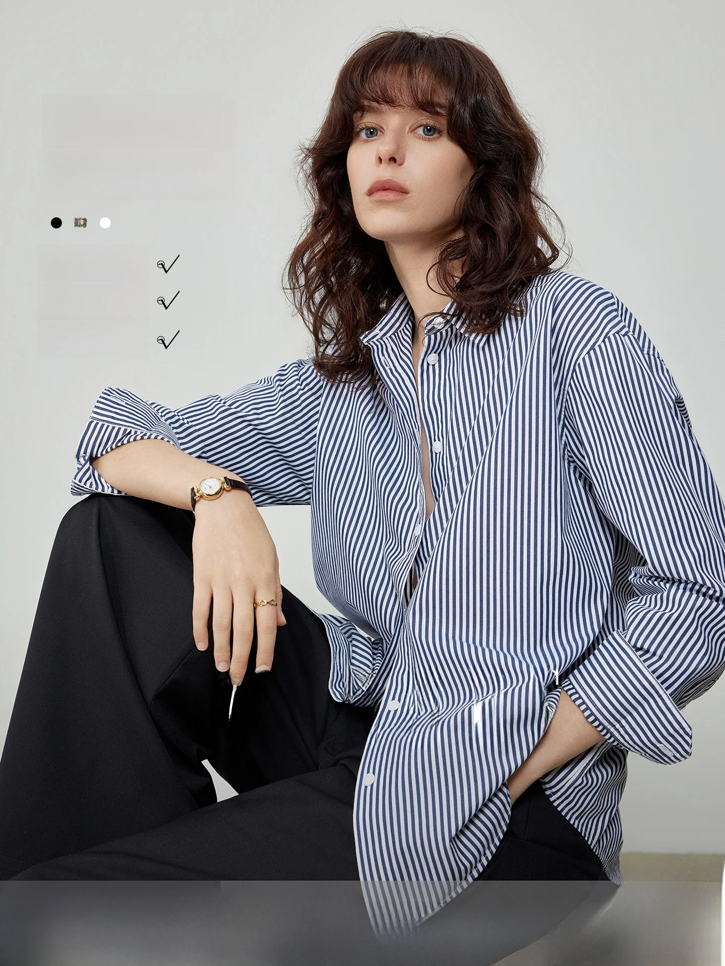 

Loose Fit Pure Cotton Long Sve Striped irt Women's Spring Comfortable Breathable Casual irt by Ya Ke Jia
