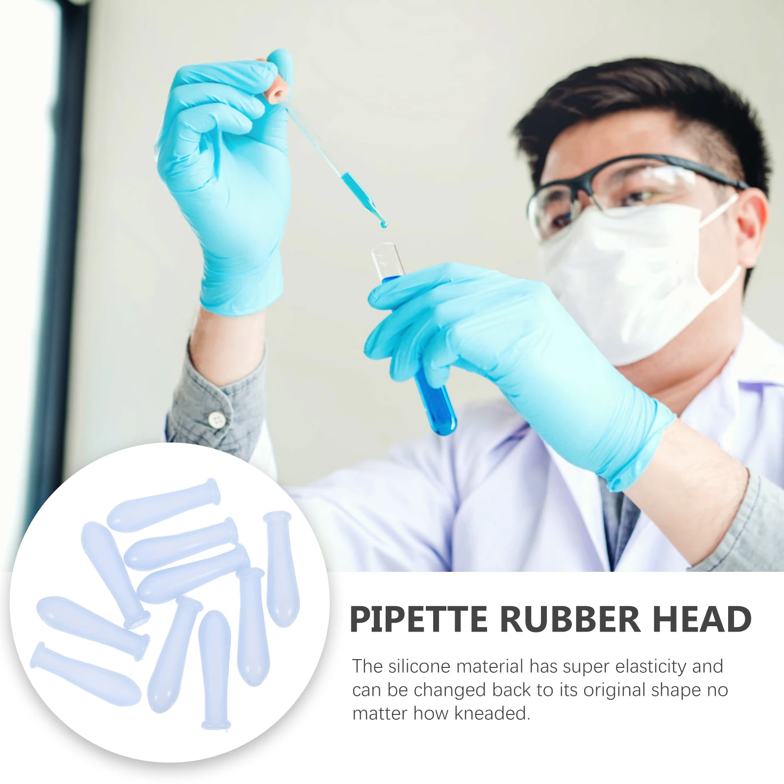 10pcs Dropper Tips Pipette Silicone Caps with Scale for Lab Bottle Blue Graduated Suction Nozzle Experiment Design