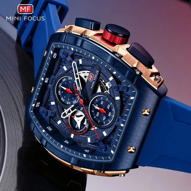MINI FOCUS Reloj de pulsera deportivo para hombre cronografo de cuarzo correa de silicona azul con fecha resistente al agua 3atm AliExpress