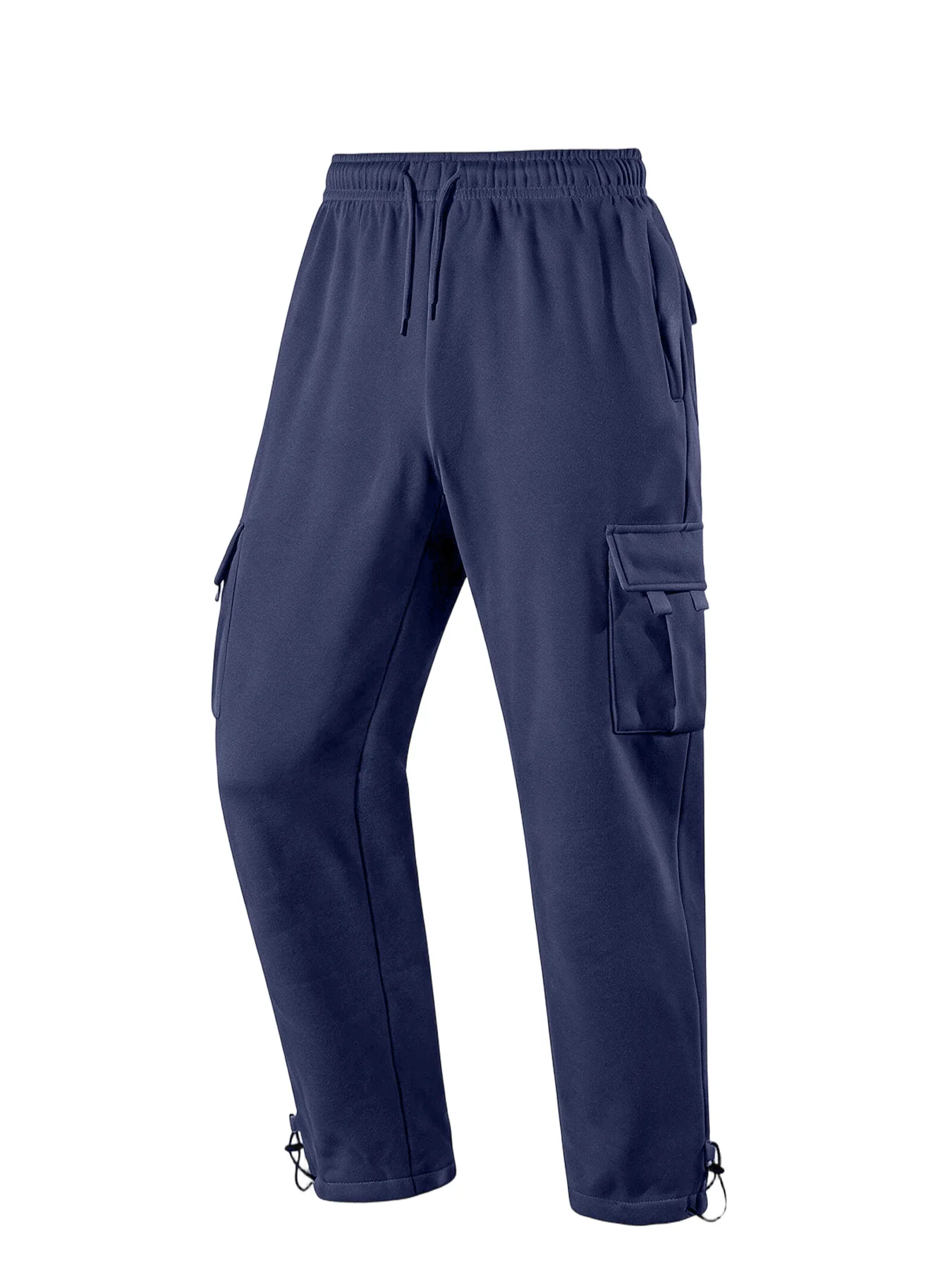 Men Multi Pockets Cargo Jogger Pants Winter Fleece Lined Sweatpants Drawstring Loose Fit Casual Sport Trousers