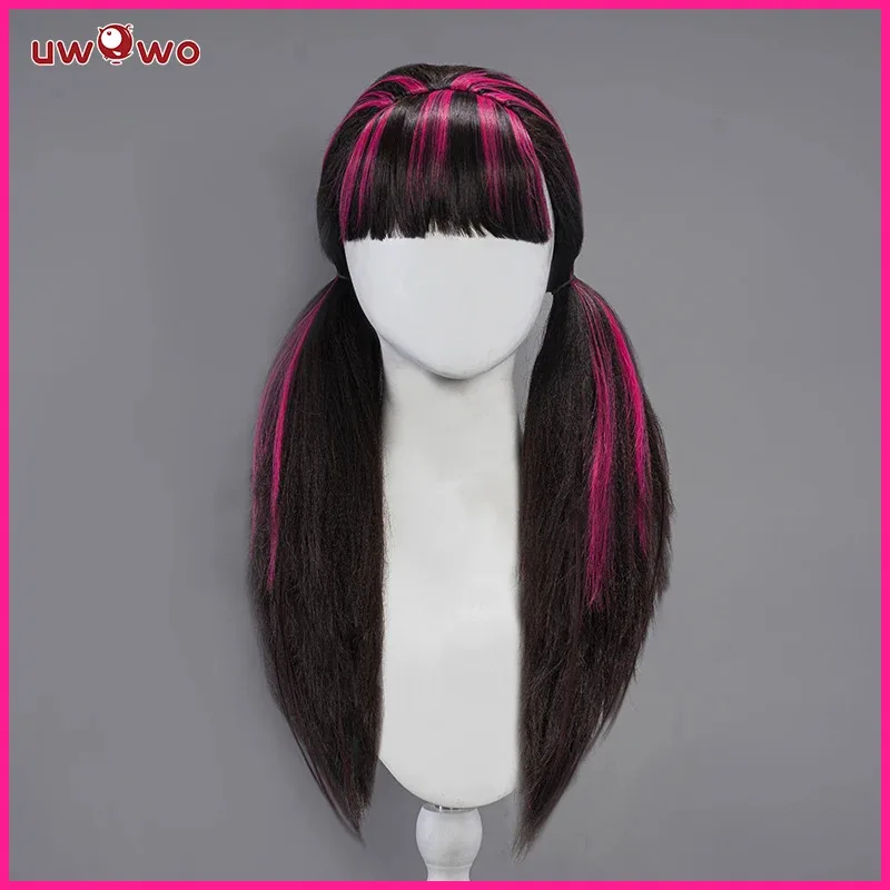 UWOWO Monster High Cosplay peluca Draculaura pelo largo 60CM de largo negro rosa peluca resistente al calor