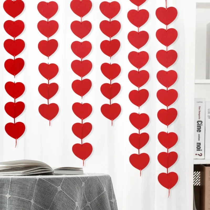Red Hearts Garland DIY Hanging Garland Valentines Day Decor Wedding Anniversary Birthday Supplies Princess Theme Party Banner