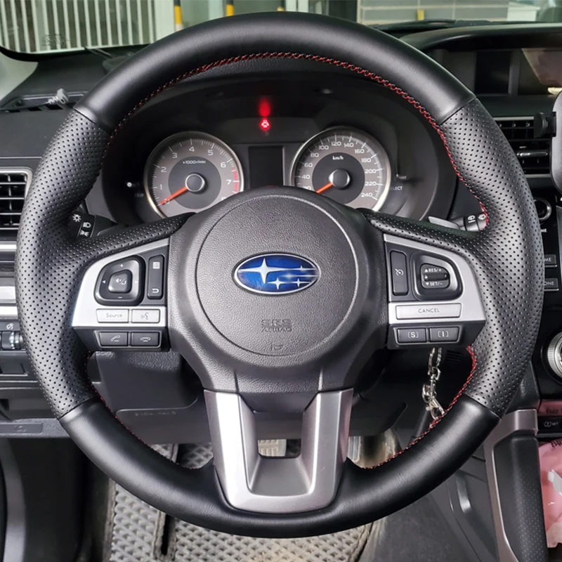 For Subaru Forester 2015 Legacy XV Outback 2015-2017 Hand-stitched Peach Wood Grain Genuine Leather Car Steering Wheel Cover