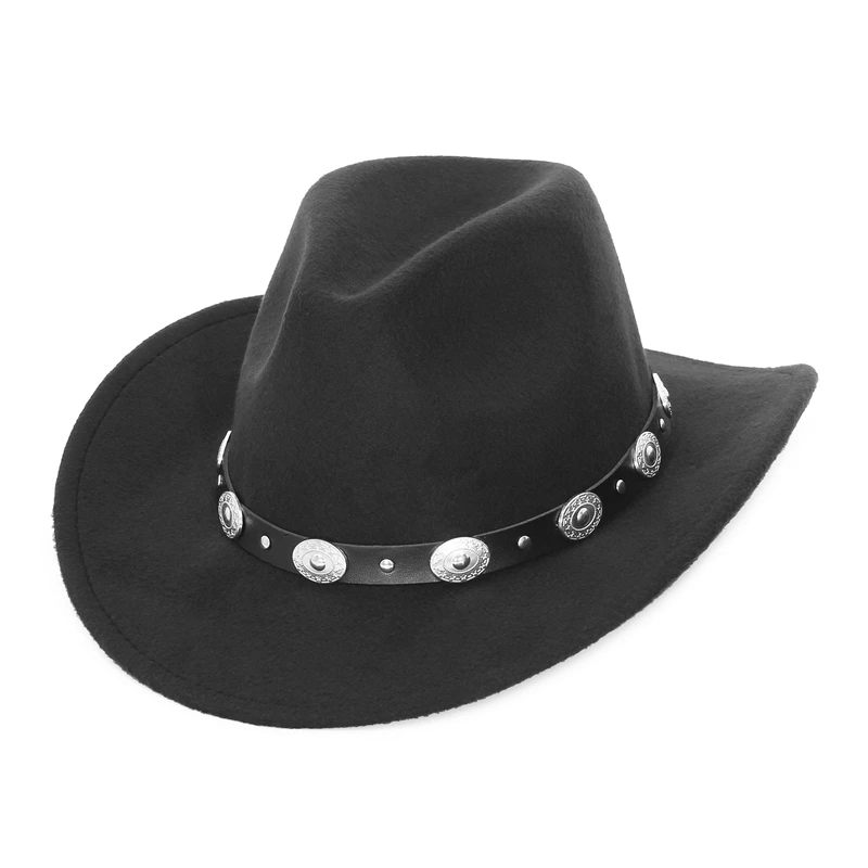 Western Herbst Winter breite Krempe Damen Herren Cowboyhut mit Ledergürtel Sombrero Cap
