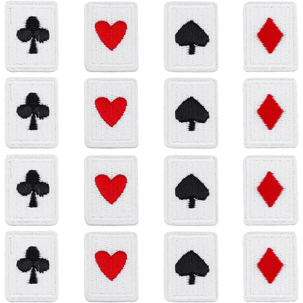 48Pcs 4 Style Playing Cards Patch Polyester Iron on/Sew on Poker Appliques Patches Red Black Heart Patches Card Suits Diamonds