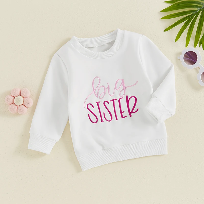 2024-05-15 Lioraitiin  Little Girls Letter Embroidered Sweatshirt Autumn Long Sleeve Round Neck Casual Pullover Tops