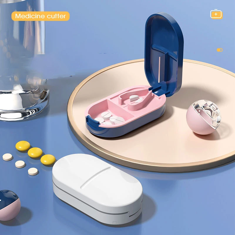 Portable Japanese Style Medicine Cutter Divider Quarter Cutter Medicine Tablet Cutter Dose Divider with Storage Medicine Box