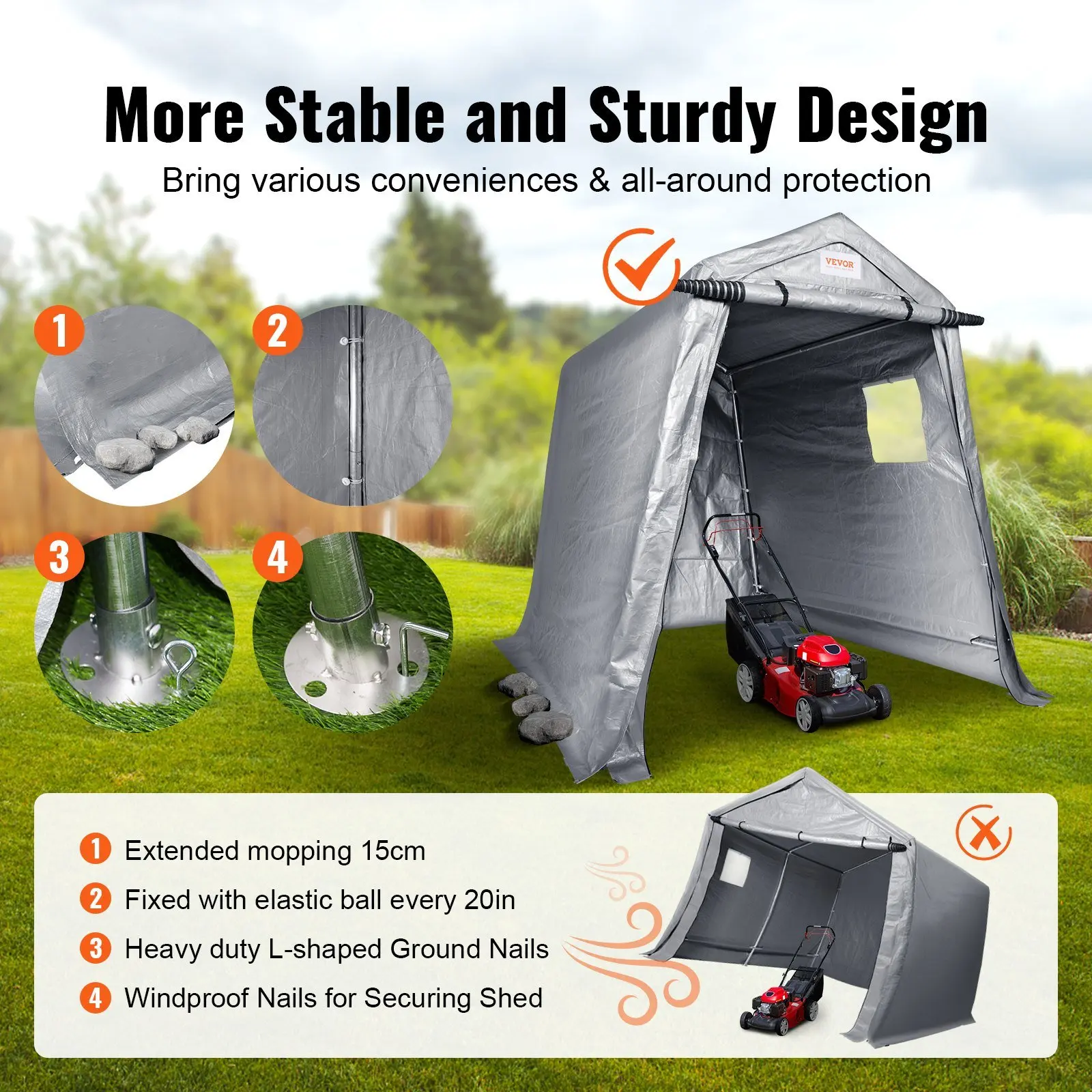 Portable Shed Outdoor Storage Shelter, Tent Tarp Sheds with Roll-up Zipper Door and Ventilated Windows For Motorcycle,