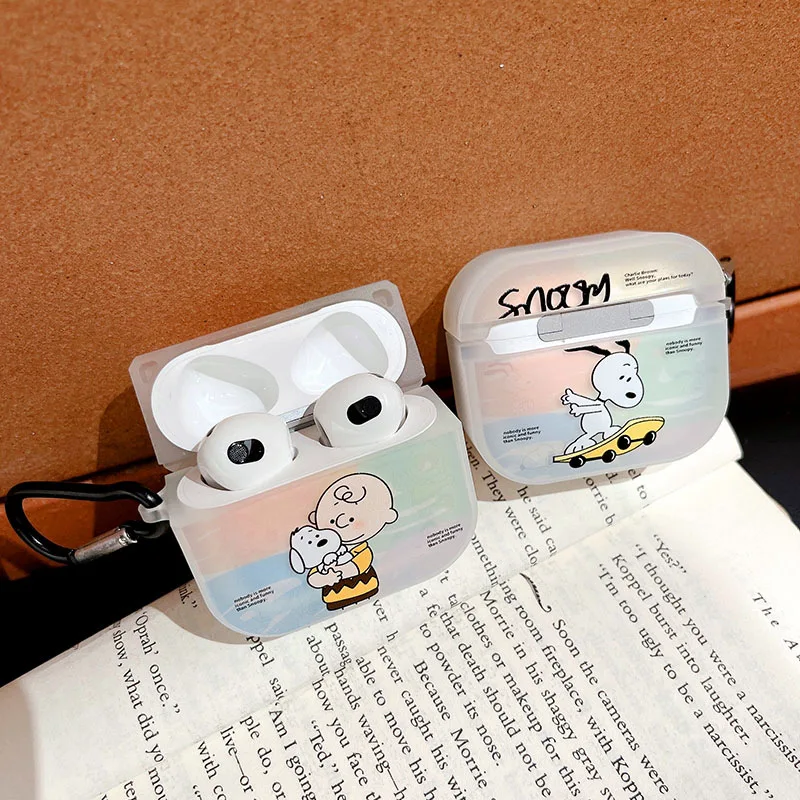 سنوبي لينة حافظة سماعة الاذن من البولي يوريثان ل Airpods 1 2 3 حافظة سماعة رأس لاسلكية مقاومة للصدمات مع هوك ل Airpods Pro غطاء شحن