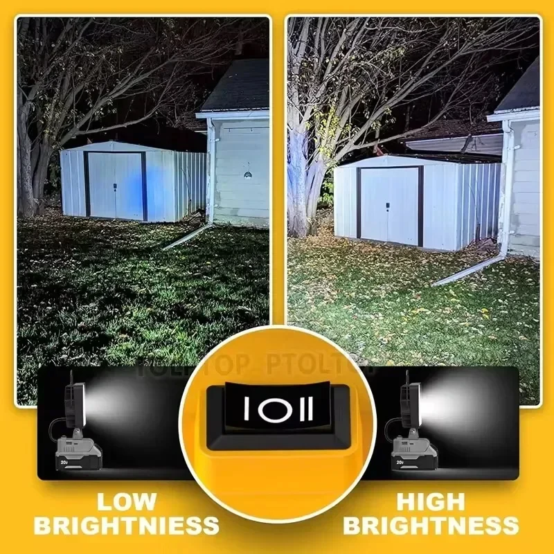 Work Light  for Dewalt 18V 20V Battery for Workshop Emergency with USB Type-C LED Cordless Floodlight LED Light Camping