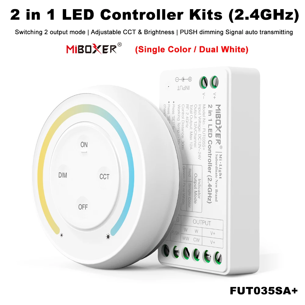 Miboxer FUT035SA + DC12-24V 2,4 GHz zachód słońca regulowana jasność pilot zdalnego sterowania do podwójnej białej/jednokolorowej taśmy LED