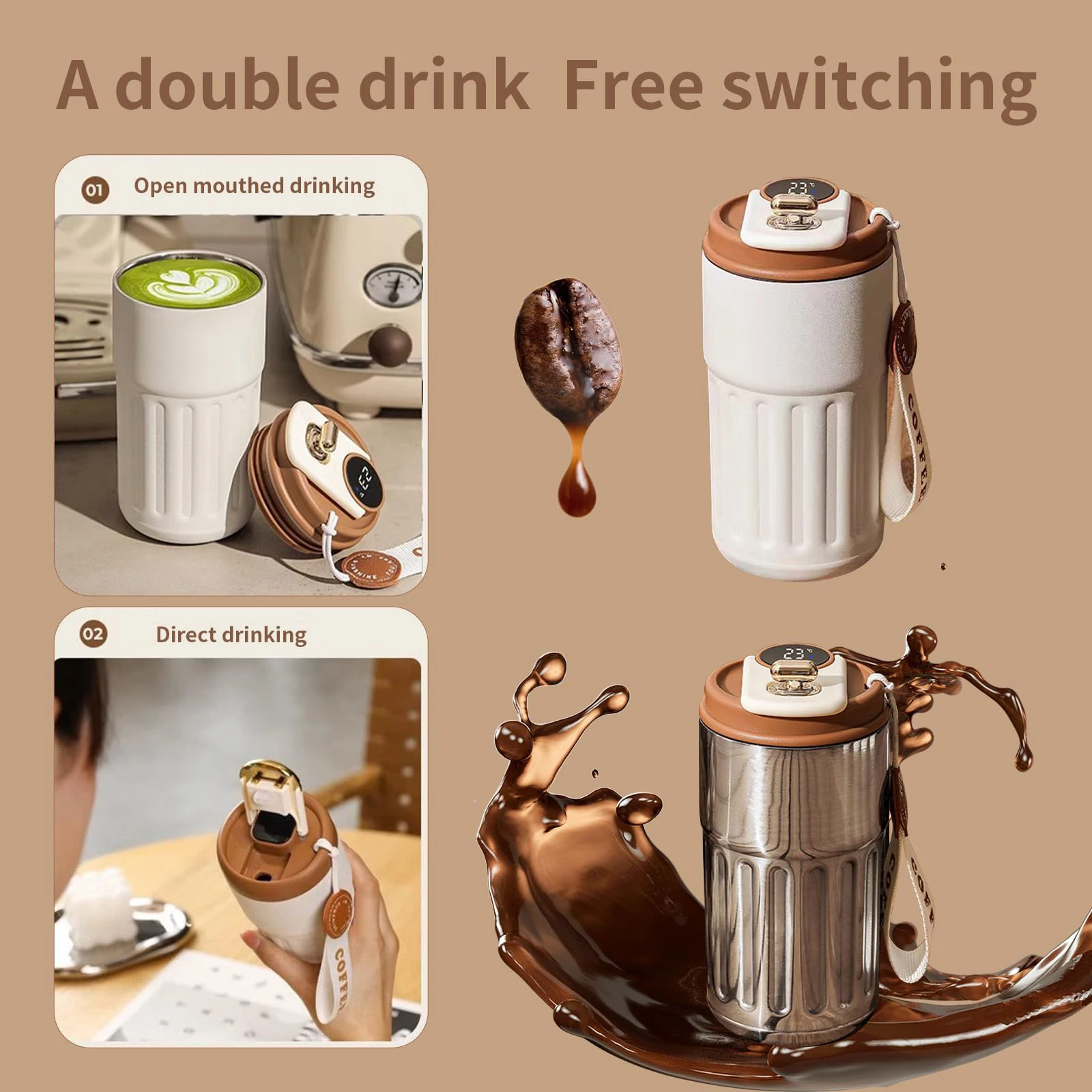 Personalized Portable Coffee Thermal Cup Digital Temperature Travel Car Bottle Custom Logo Text Drinkware for Mom Dad Christmas
