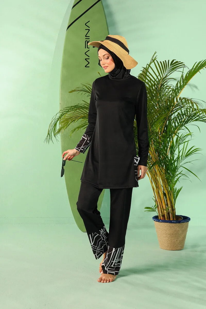 Iqrr Rivamera – maillot de bain noir, couverture complète, Hijab détaillé, R1114