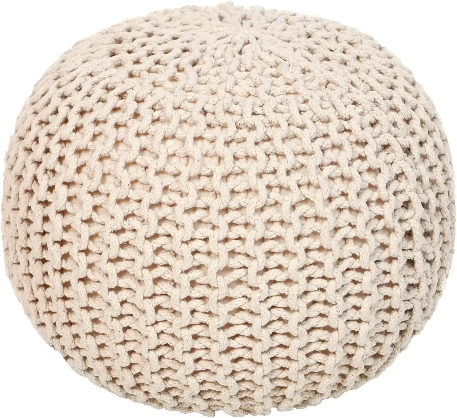 

Round Pouf Ottoman - Cable Knitted Boho Poof - Home Décor Handmade Circular Footrest for Living Bedroom -