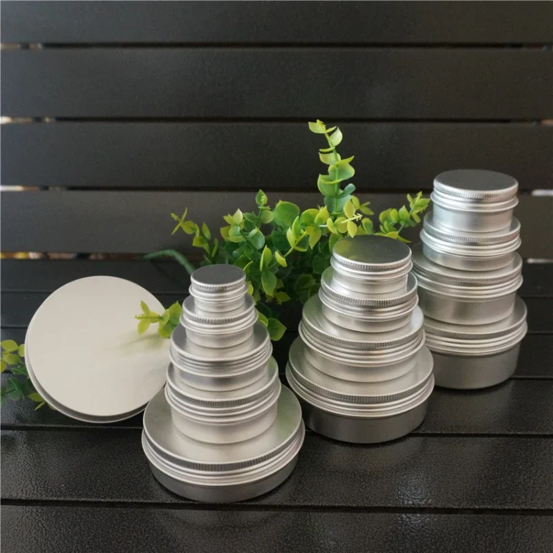 5/10/15/20/30/50/60/80/100/110/150/200g Empty Round Portable Aluminum Box Metal Tin Cans DIY Cream Refillable Silver Jar Tea Pot