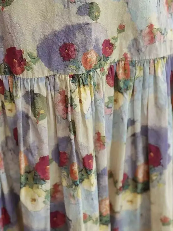 Sweet Floral Print Vest Dr Women's A-Line  Dr Retro Sle Summer New Arrival Korean Version Youthful Reduction