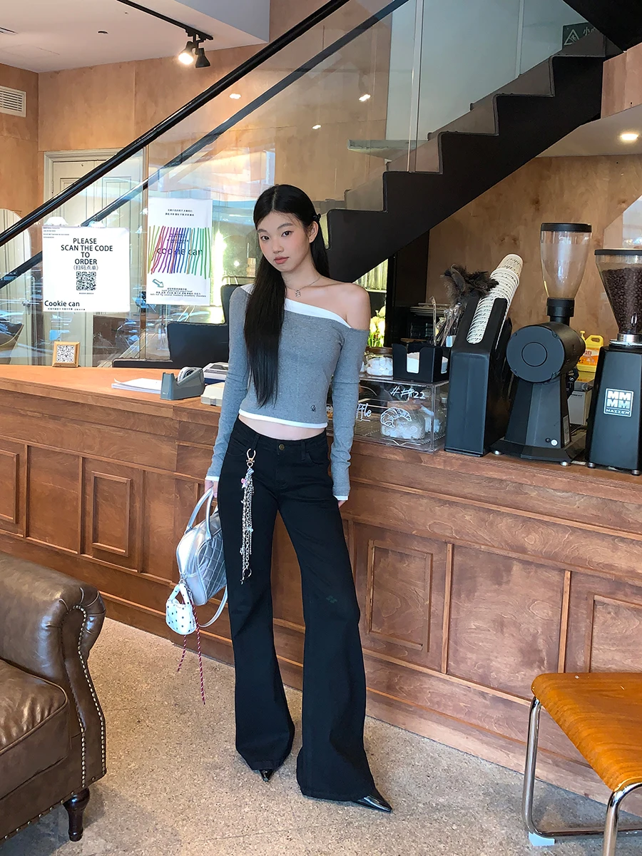 

Slim Fit Long Sve T-irt Women's ort Design Sensation oulder Casual irt Cotton Polyester Elastic Fiber Low Waist