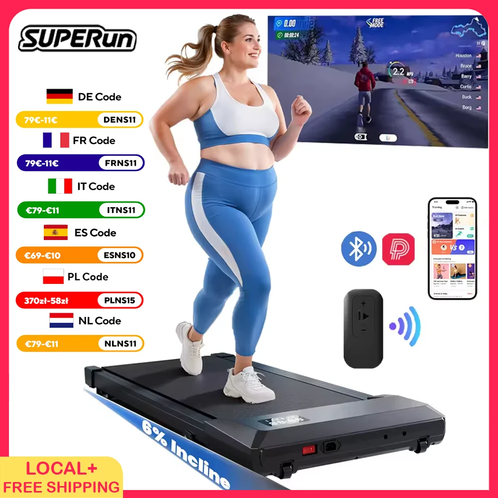 Faltbares Laufband mit 6% Steigung für unter den Schreibtisch, 2,5 PS, leises Gehpad, tragbar, Fernbedienung, LED-Display, 300 LBS Tragkraft, Trainings-Gehpad
