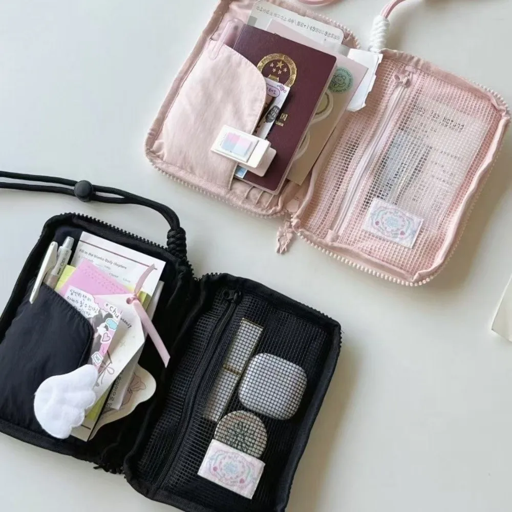 Portable Hanging Travel Neck Pouch Ballet Rabbit Mesh Card Organizer Bag Lightweight Passport Holder for Cosmetic