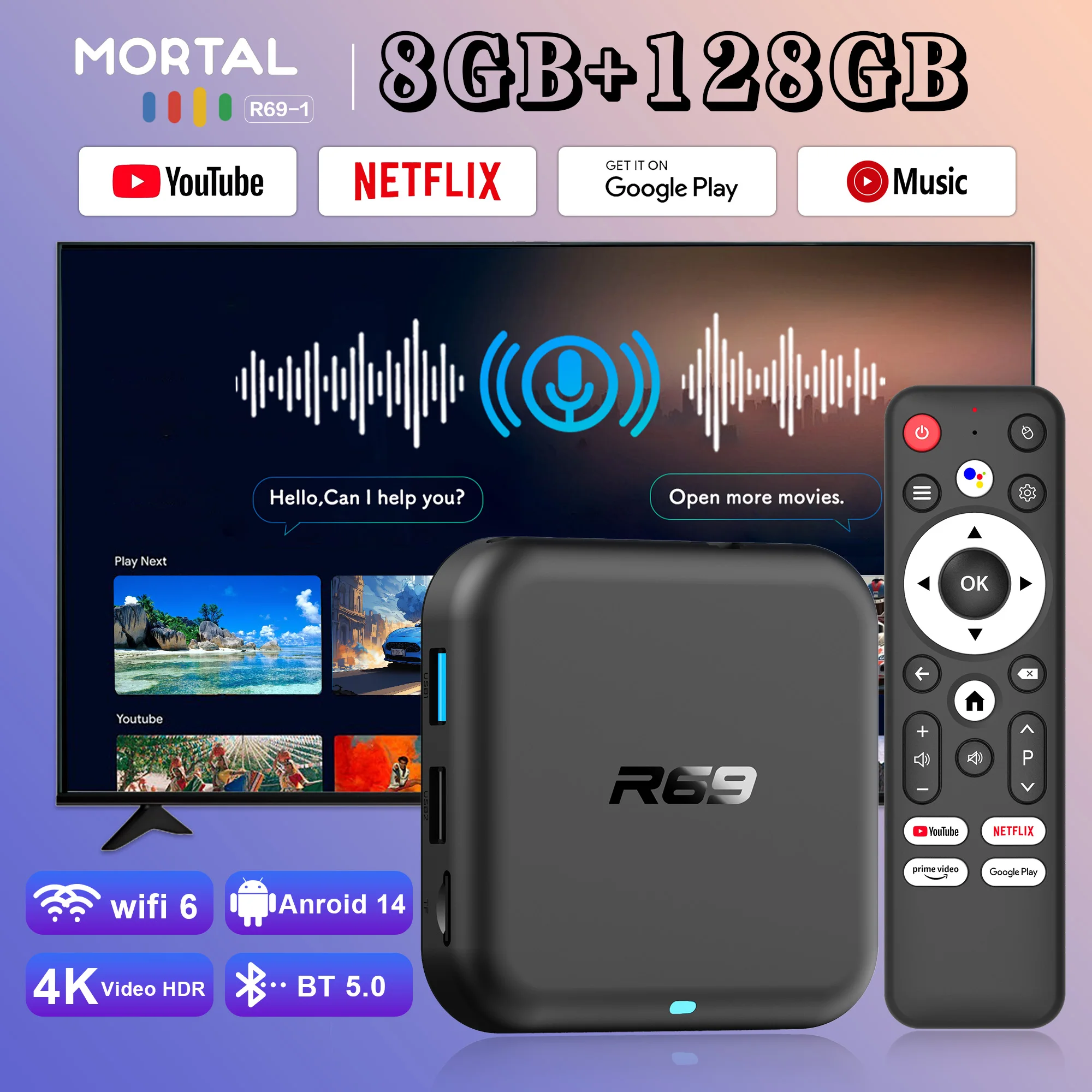 2025 nuevo Global Android 14,0 TV Box R69-1 compatible con 4K RK3518 Bluetooth 5,0 WIFI 6 RAM 8GB ROM 128GB caja de TV inteligente multilingüe