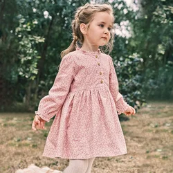 Zeebread 2-7T Autumn Spring Kids Clothing Buttons Girls Dresses Flowers Long Sleeve Toddler Frocks Children's Costume Dress